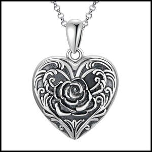 Sterling Silver Heart Locket Necklace Personalized Photo Gift Elegant